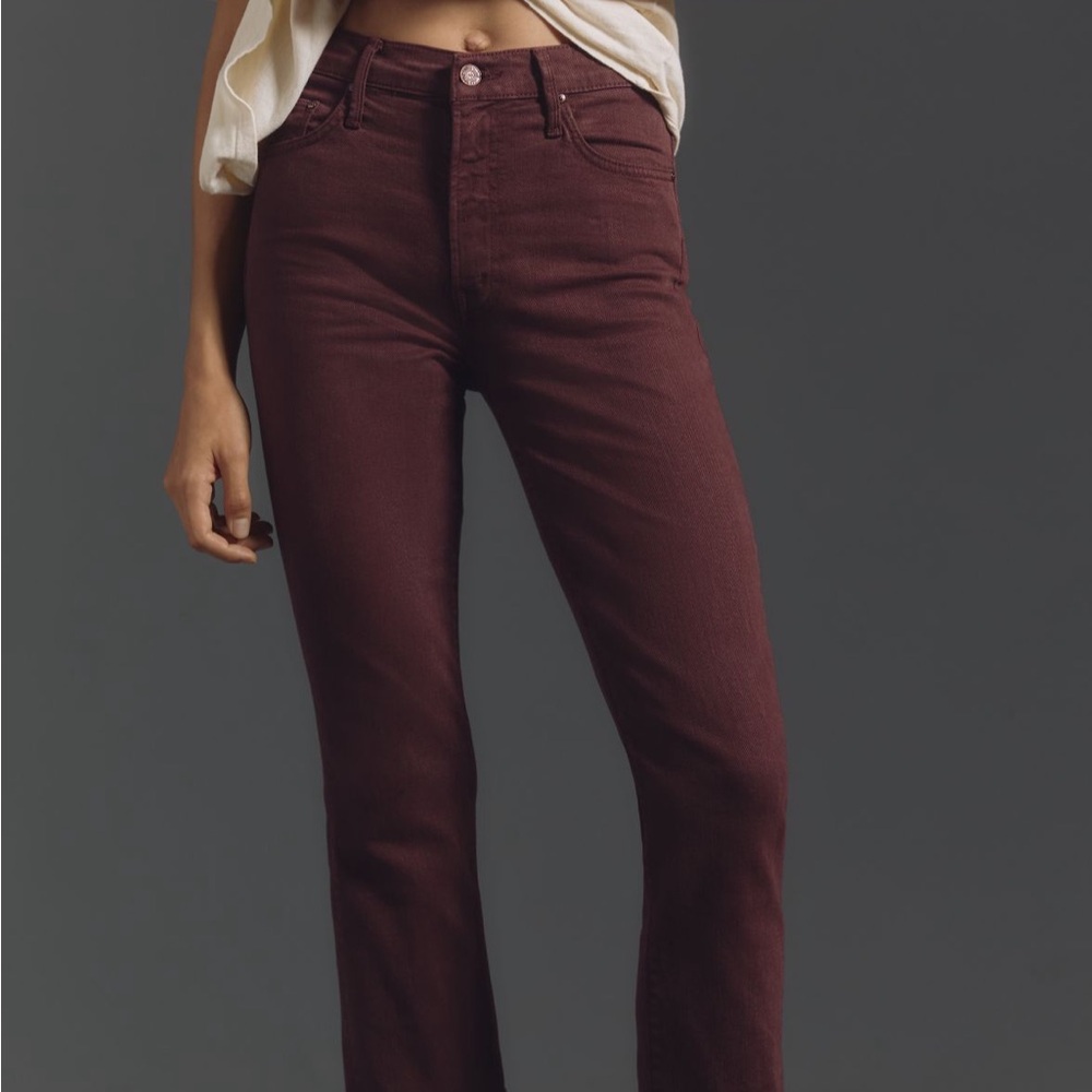 MOTHER Red Straight Leg Jeans with Unique Texture